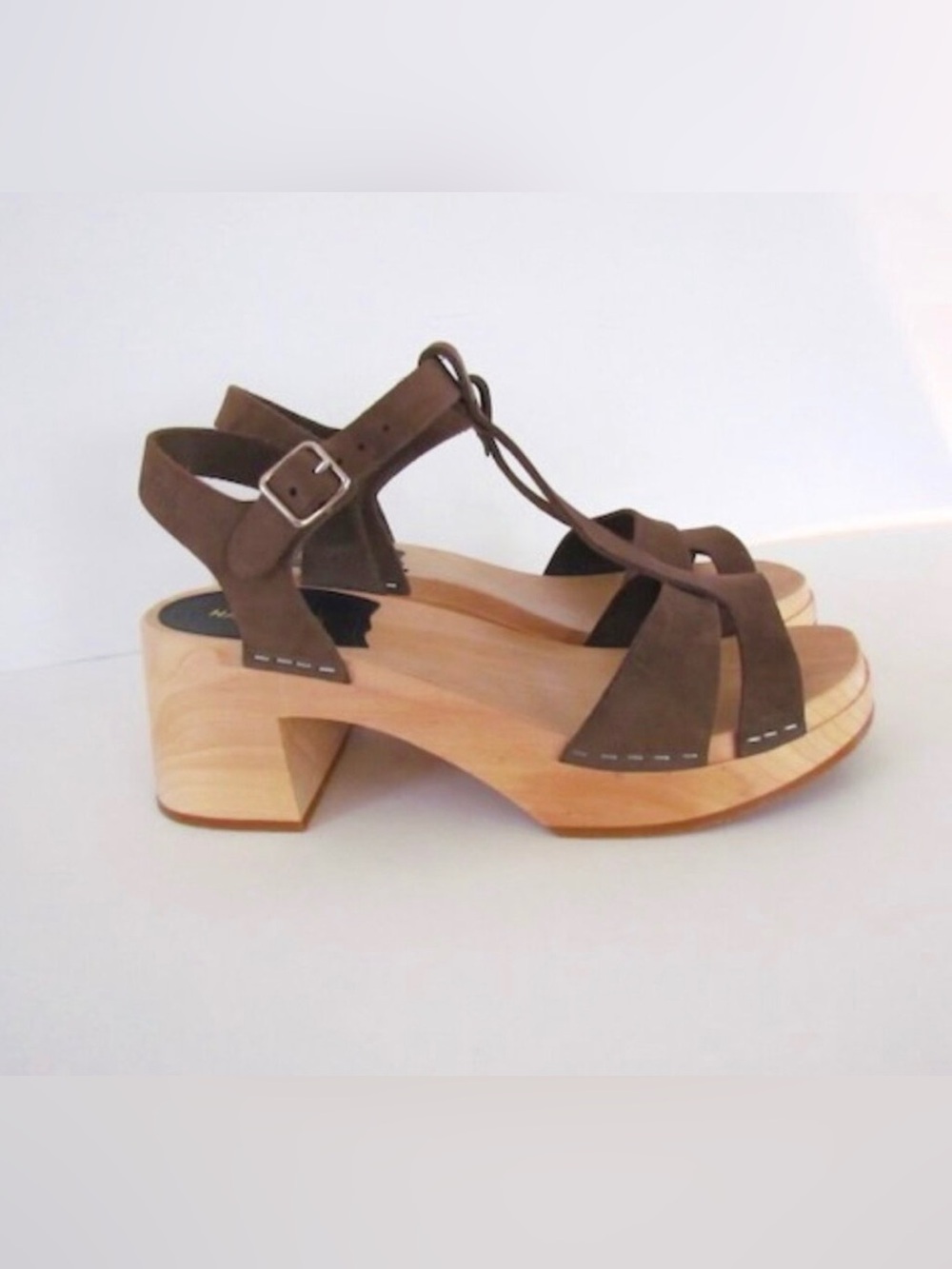 Swedish Hasbeens Birgit Leather Clog Sandal Sz 7 38 in Chocolate Brown Nubuck